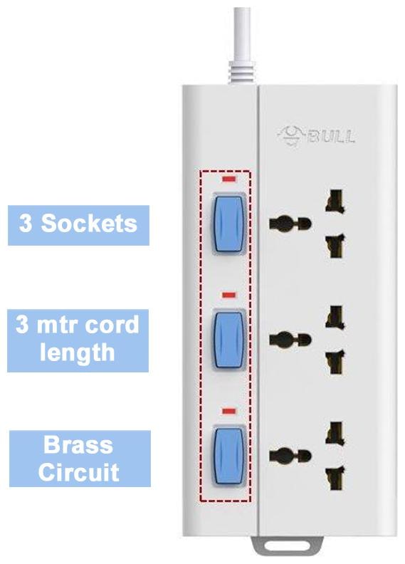 

Bull Extension Board 3 Socket 3 Switch 3 M Wire