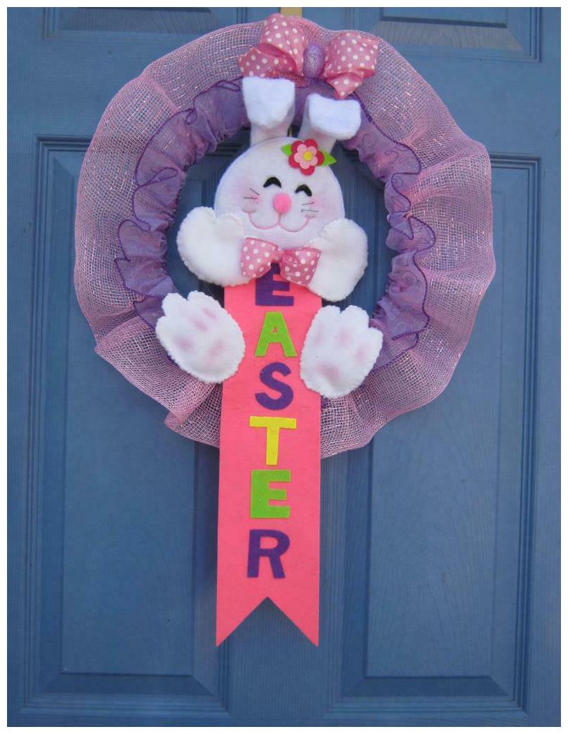 

Bunny Girl Easter Deco Mesh Handmade Bow Wreath Wall Door Decoration Spring