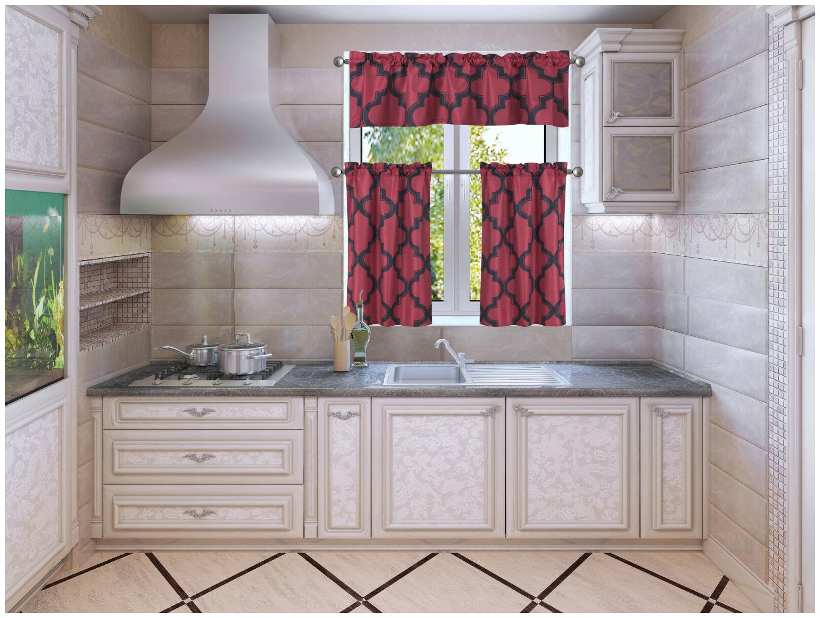

BURGUNDY BLACK PANEL VALANCE MOROCCAN PRINT WINDOW LINED LIGHT BLOCKING CURTAIN
