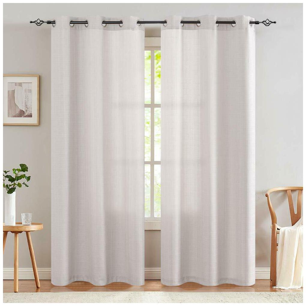 

Burlap Linen Textured Curtains for Living Room Grommet Top Light Filtering 2 Pic