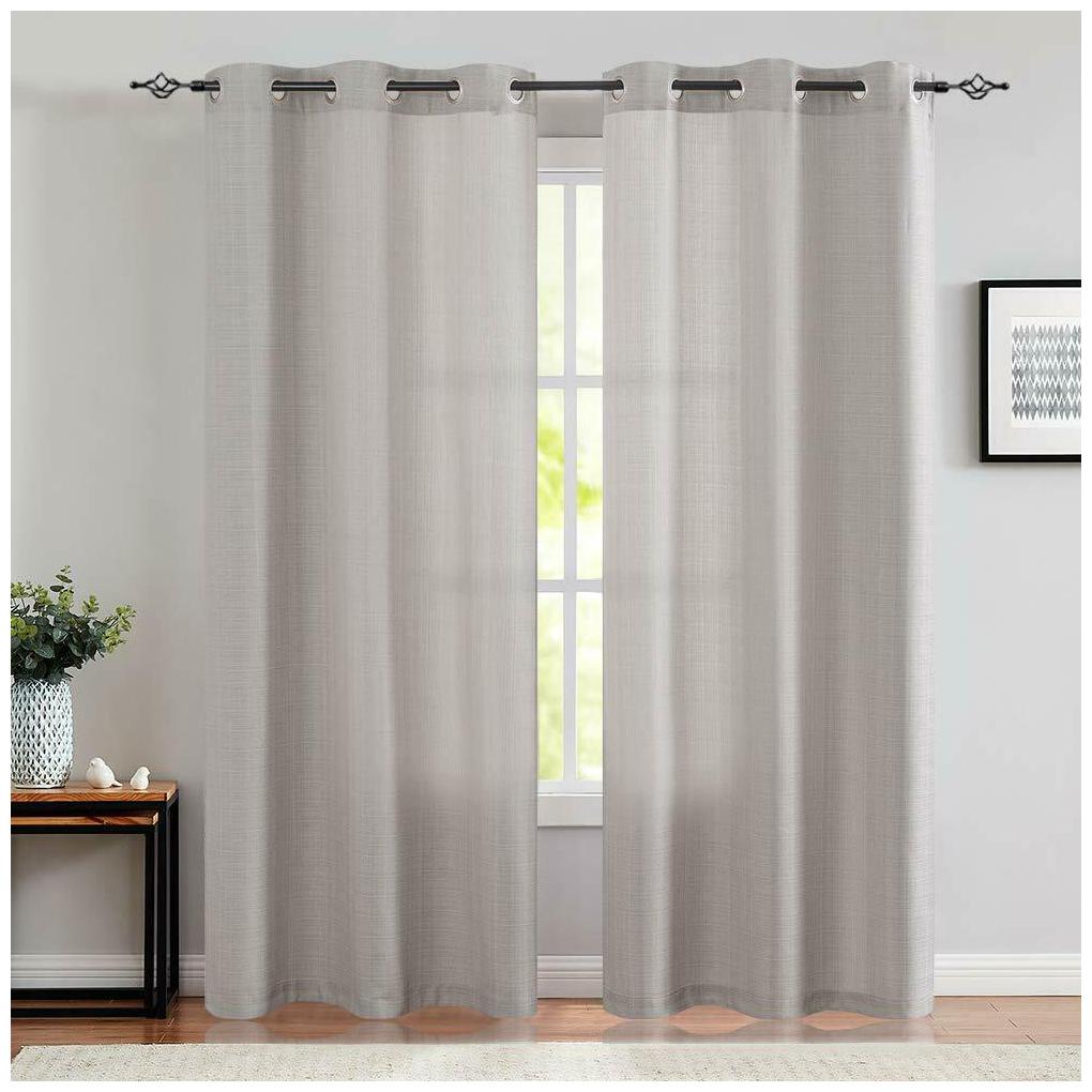 

Burlap Linen Textured Curtains for Living Room Grommet Top Light Filtering 2 Pic