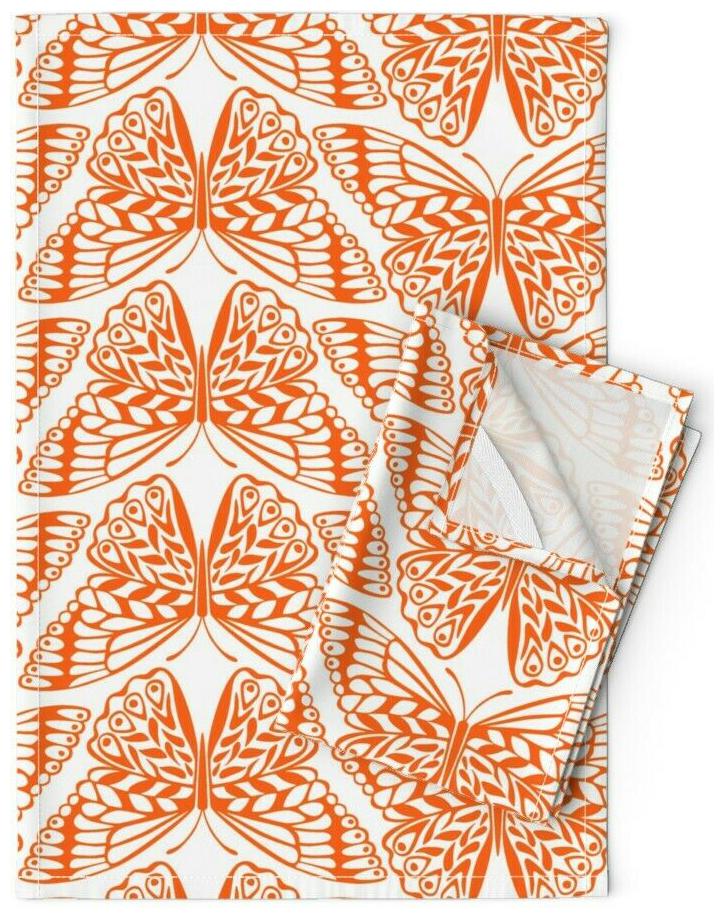 

Butterfly Orange Moth Modern Linen Cotton Tea Towels by Roostery Set of 2