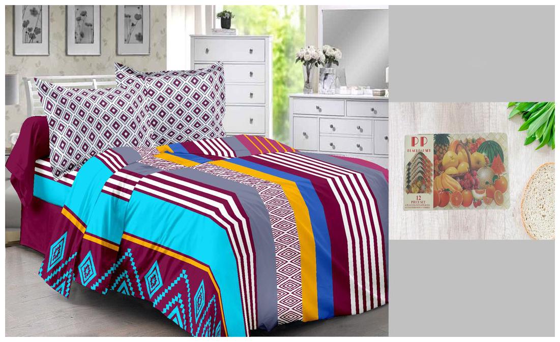 

Welhouse India Cotton Striped Double Size Bedsheet 104 TC ( 1 Bedsheet With 2 Pillow Covers Multi )