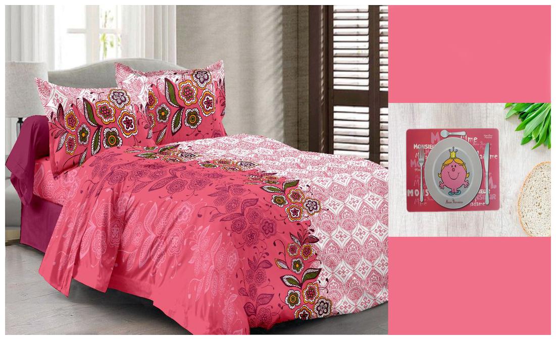 

Welhouse India Cotton Floral Double Size Bedsheet 104 TC ( 1 Bedsheet With 2 Pillow Covers Pink )
