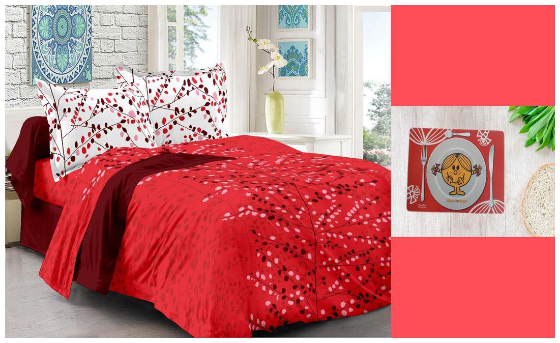

Welhouse India Cotton Floral Double Size Bedsheet 104 TC ( 1 Bedsheet With 2 Pillow Covers Red )