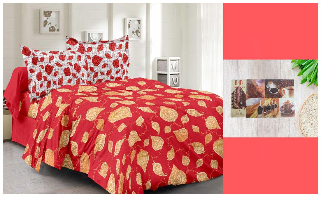 

Welhouse India Cotton Floral Double Size Bedsheet 104 TC ( 1 Bedsheet With 2 Pillow Covers Red )