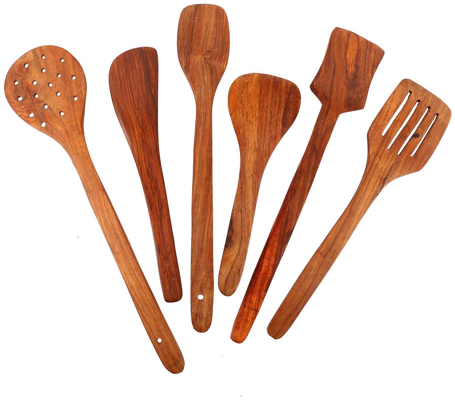

BuyCrafts Handmade Wooden Serving and Cooking Spoon Kitchen Utensil - Set of 6