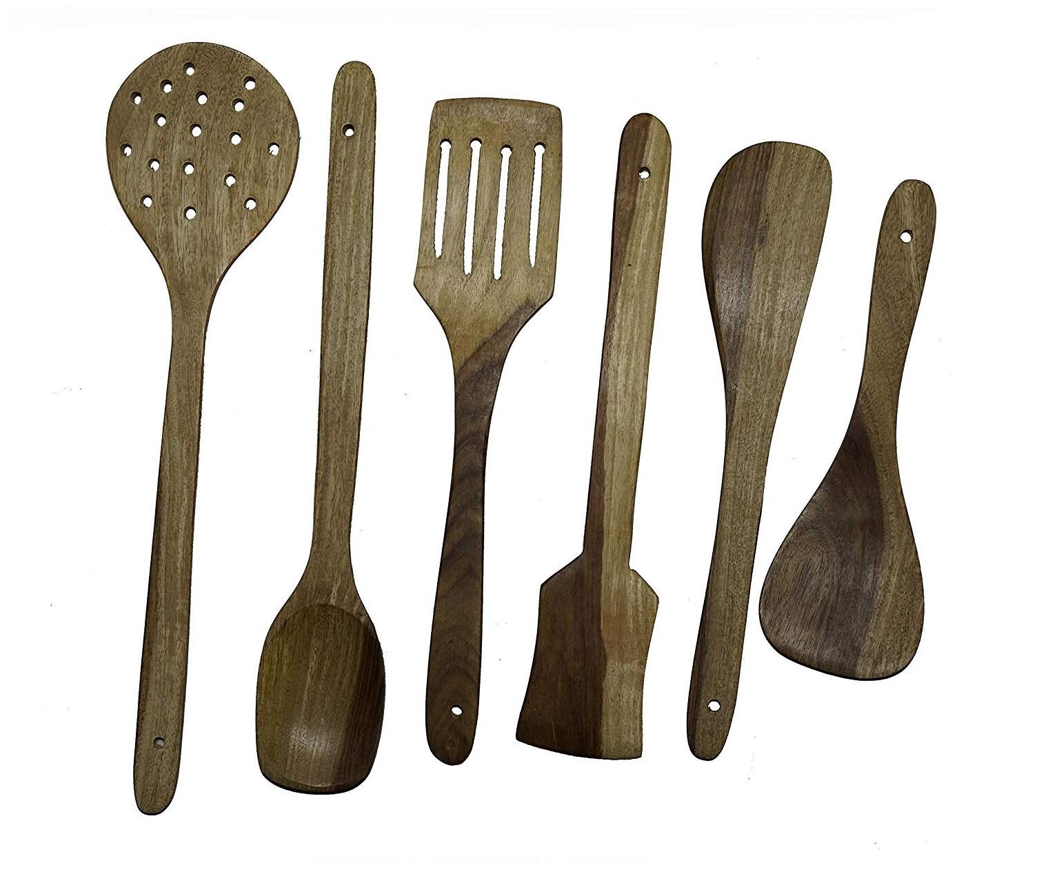 

BuyCrafts Handmade Wooden Cooking Spoon (Brown) -Set of 6