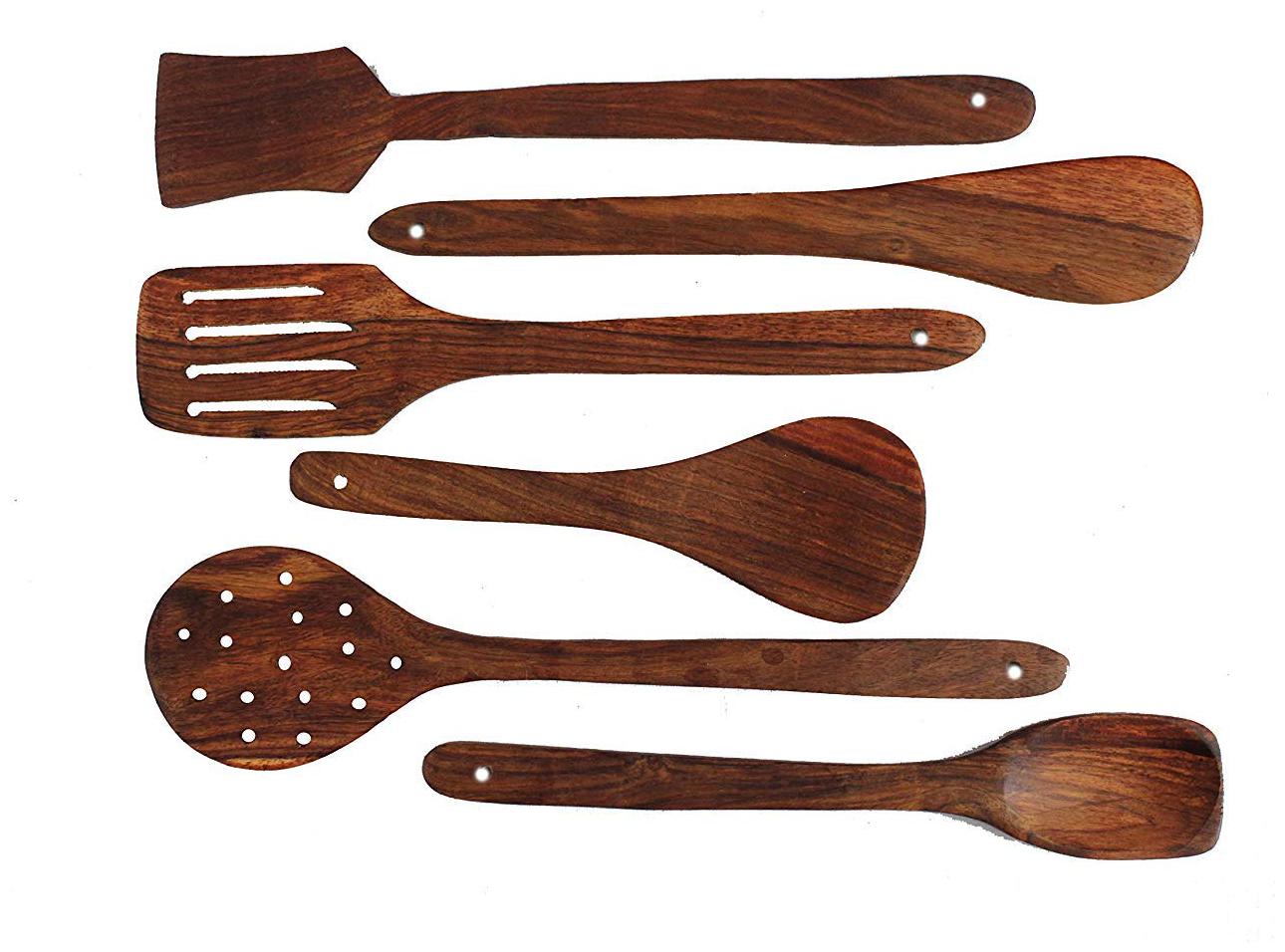 

BuyCrafts Handmade Wooden Serving and Cooking Spoon Kitchen Utensil - Set of 6