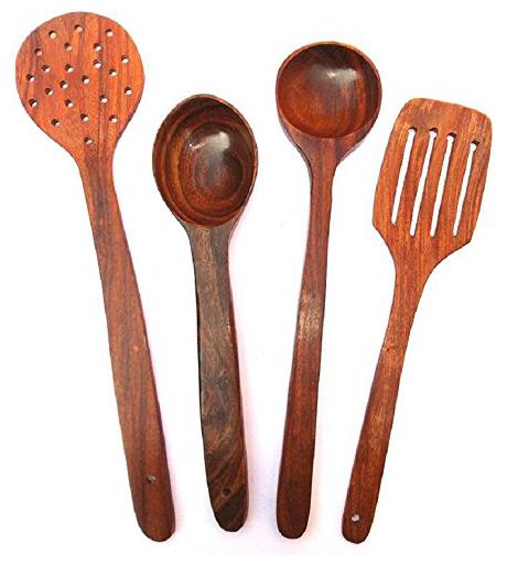 

BuyCrafts Handmade Wooden Non-Stick Serving and Cooking Spoon Kitchen Tools Utensil Set of 4