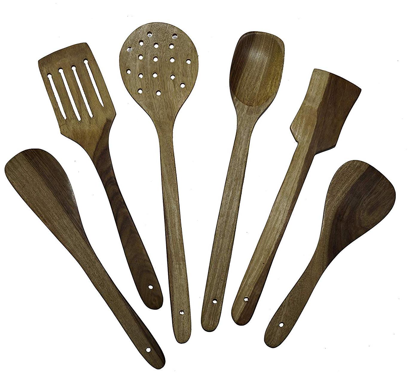 

BuyCrafts Handmade Wooden Serving and Cooking Spoon Kitchen Utensil - Set of 6