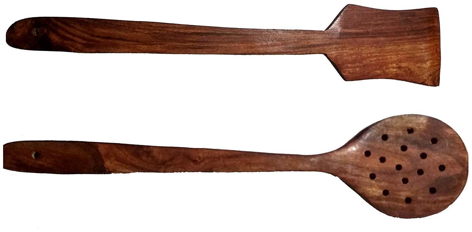 

BuyCrafts Handmade Wooden Serving and Cooking Spoon Kitchen Utensil Tool (Set of 2)