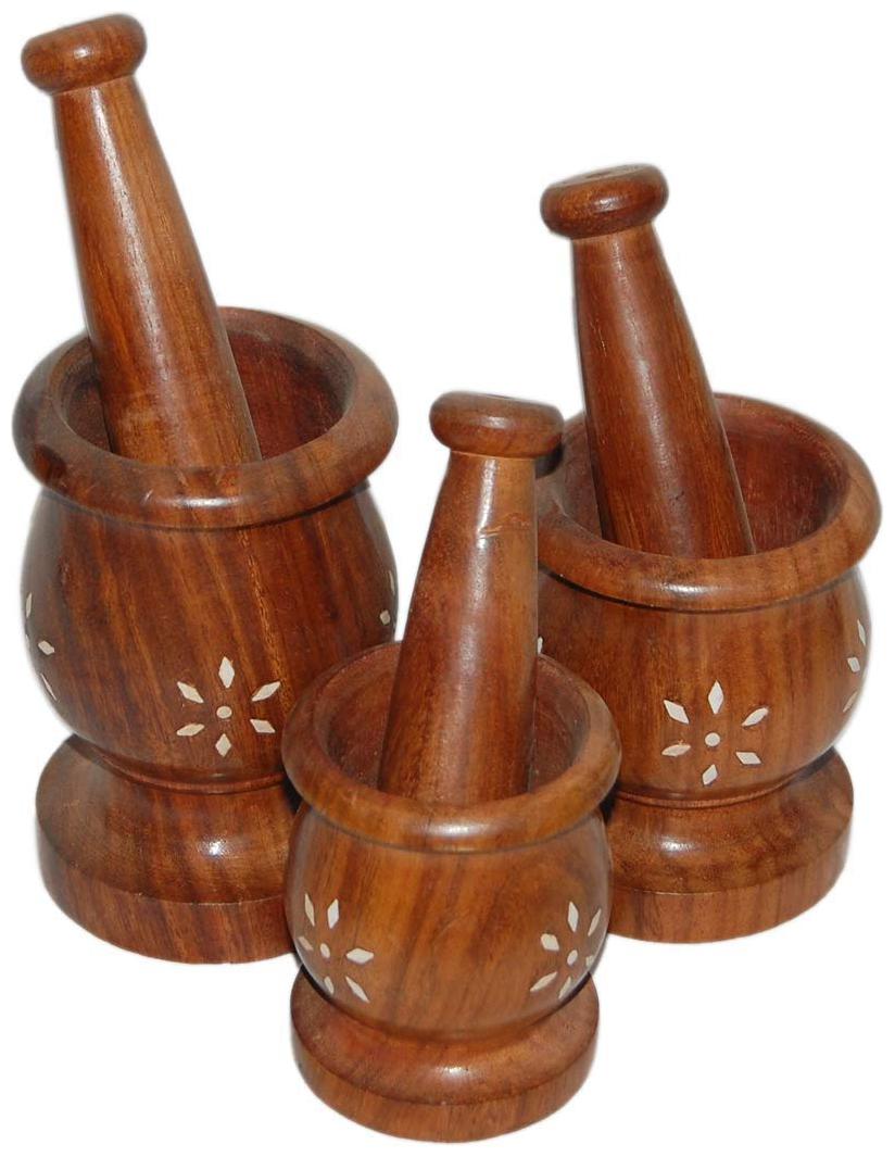 

BuyCrafts Handicraft Wooden Carving Kharal Okhli Masher Okhli Brown Kitchen Tool Set of 3 (Brown)