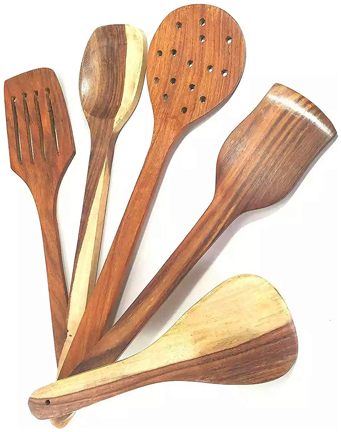 

BuyCrafts Handmade Wooden Serving and Cooking Spoon Kitchen Utensil Set of 5