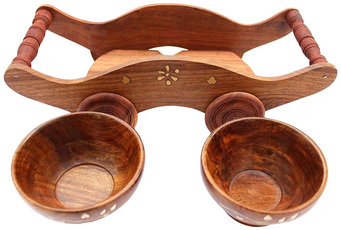 

BuyCrafts Set of 2 Wooden Bowl with Trolley