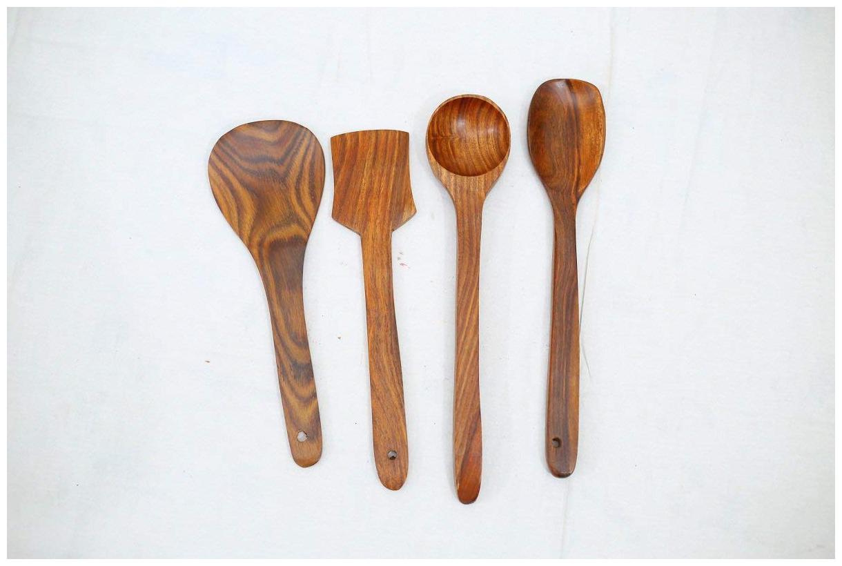

BuyCrafts Wooden Non-Stick Serving and Cooking Spoon Kitchen Tools Utensil Set of 4