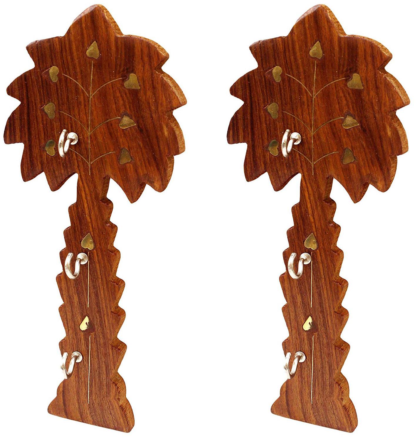 

BuyCrafts Wooden Decorative Date Tree Key Chain Holders - Combo of 2