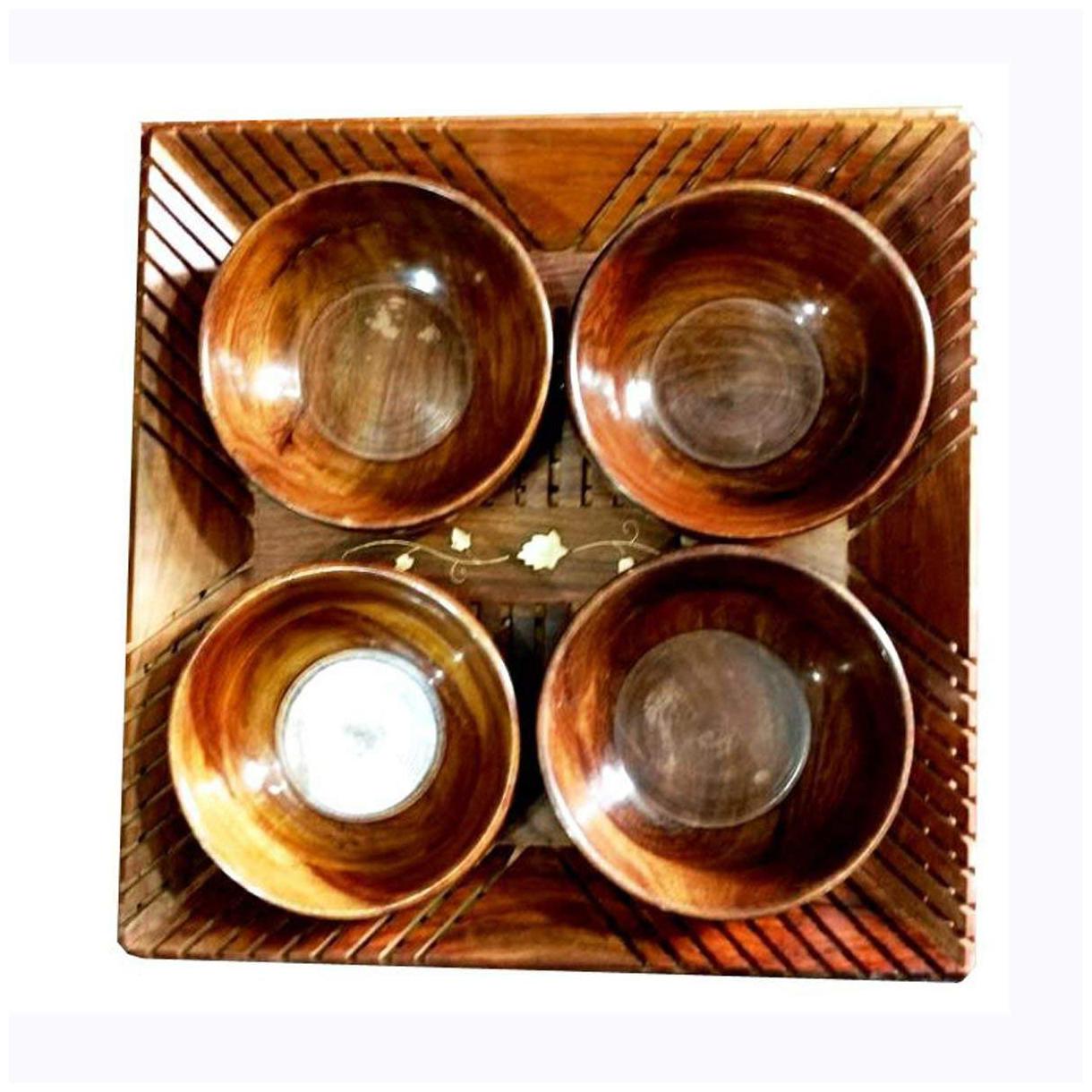 

BuyCrafts Wooden 4 Bowl with Tray