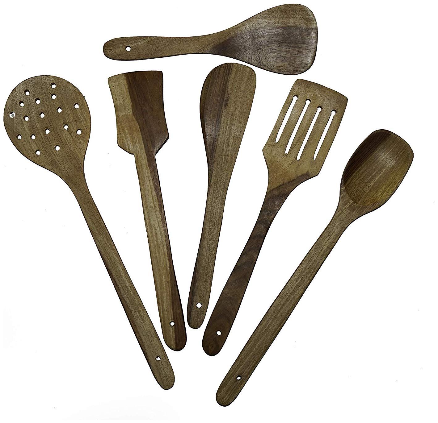 

BuyCrafts Wooden Serving and Cooking Spoon Kitchen Utensil - Set of 6