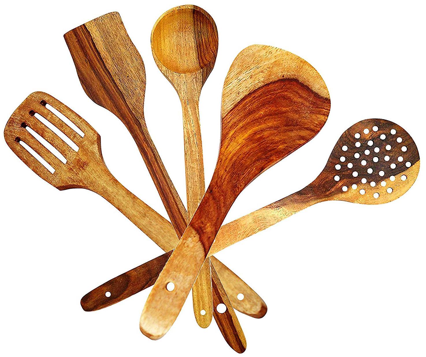 

BuyCrafts Wooden Cooking Spoon ( Brown) -Set of 5