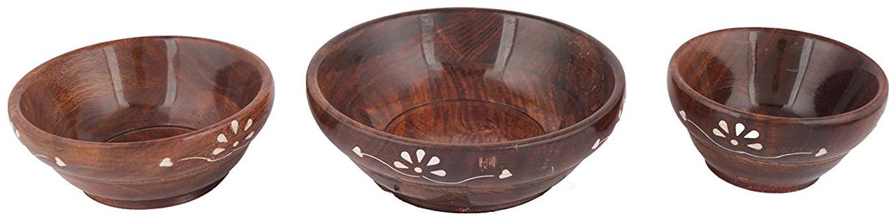 

BuyCrafts Wooden Handmade Multipurpose Serving Bowl (Brown) Set of 3 Soup Bowl Fruit Bowl Welcome Bowl
