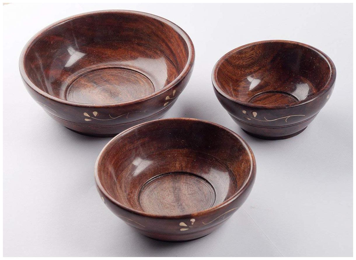 

BuyCrafts Wooden Handmade Multipurpose Serving Bowl (Brown) Set of 3 Soup Bowl Fruit Bowl Welcome Bowl