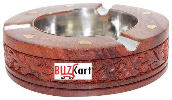 BuzyKart Sheesham Wood Hand Carved Round Ash Tray