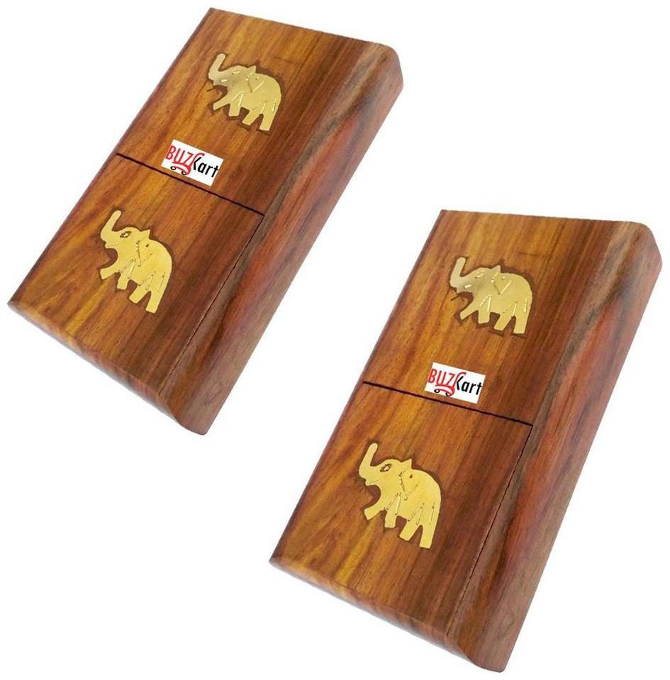 

BuzyKart Wooden Pocket Cigarette Case Holder Stand with beautiful Handcrafted Brass Inlay Work (Set Of 2)