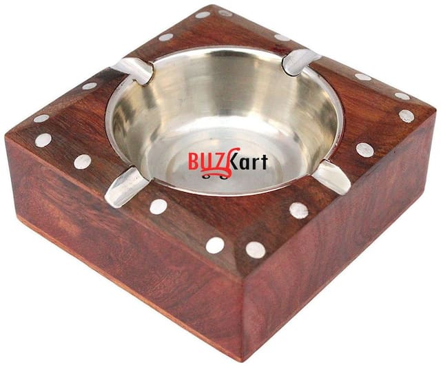 BuzyKart Wooden Premium Quality Antique Ashtray With Inlay Work