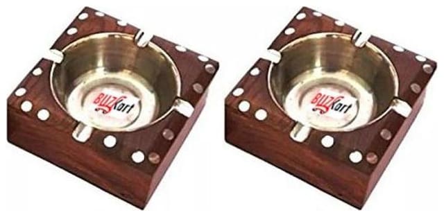 BuzyKart Wooden Premium Quality Antique Ashtrays With Inlay Work (Set Of two)