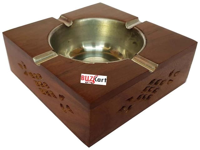 BuzyKart Wooden Premium Quality Antique Hand Carved Square Ashtray