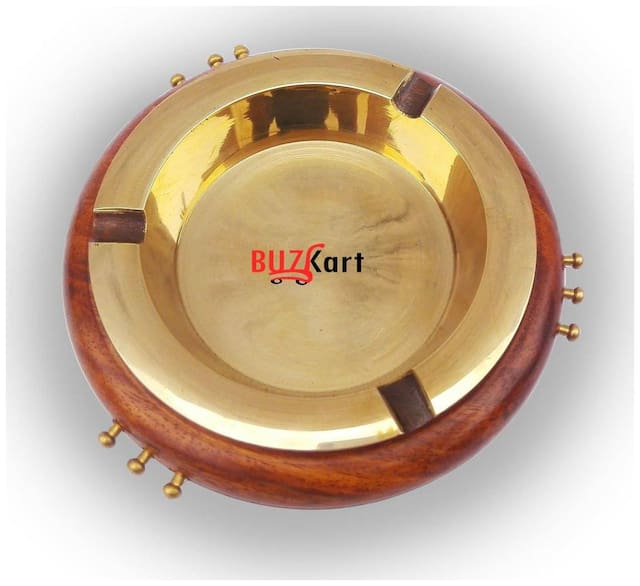 BuzyKart Wooden Ash Tray Brass Cup Decorative Handicraft Gift Item Antique Type