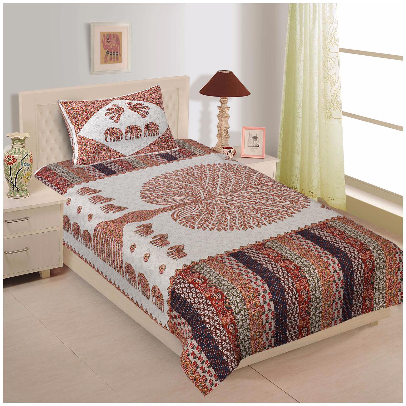 

Byloom Cotton Printed Single Size Bedsheet 220 TC ( 1 Bedsheet With 1 Pillow Covers Beige )