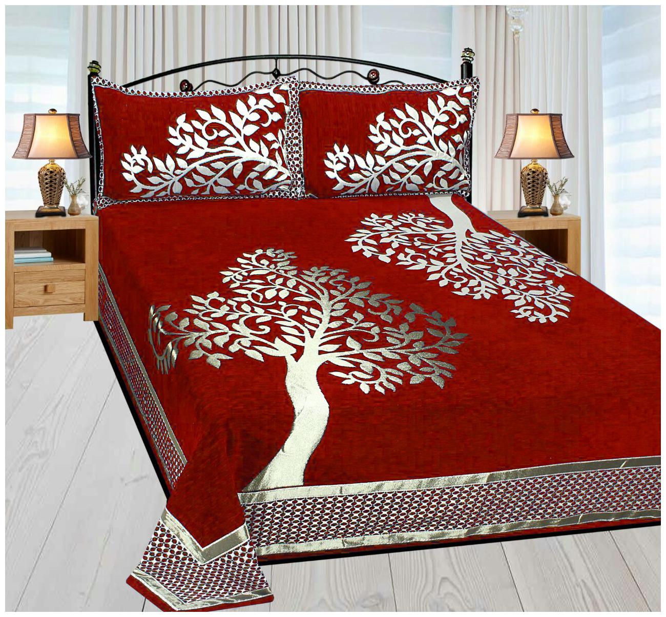

Byloom Chenille Abstract Double Size Bedsheet 220 TC ( 1 Bedsheet With 2 Pillow Covers Maroon )