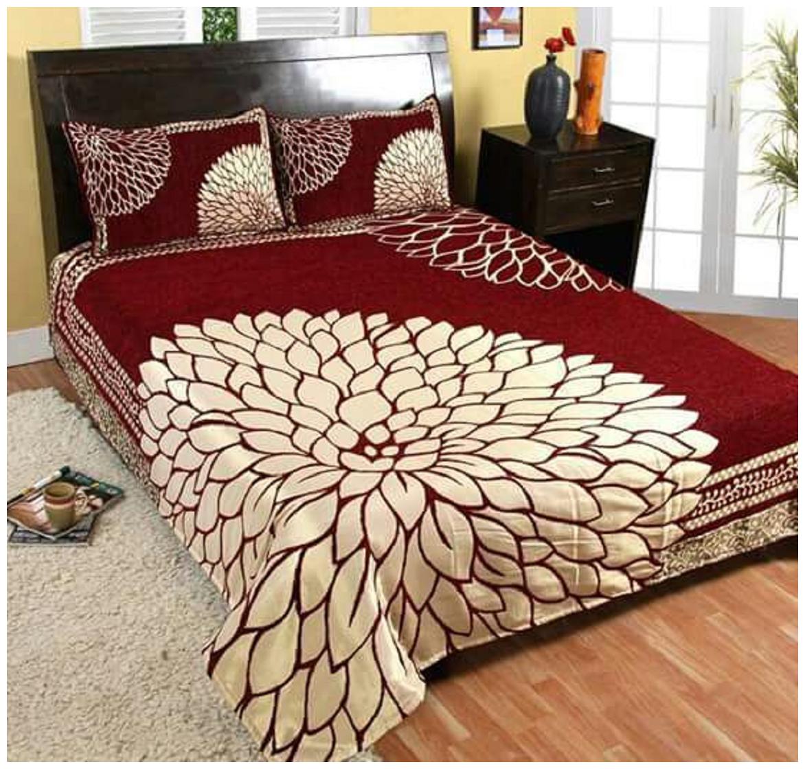 

Byloom Chenille Abstract Double Size Bedsheet 220 TC ( 1 Bedsheet With 2 Pillow Covers Maroon Beige )