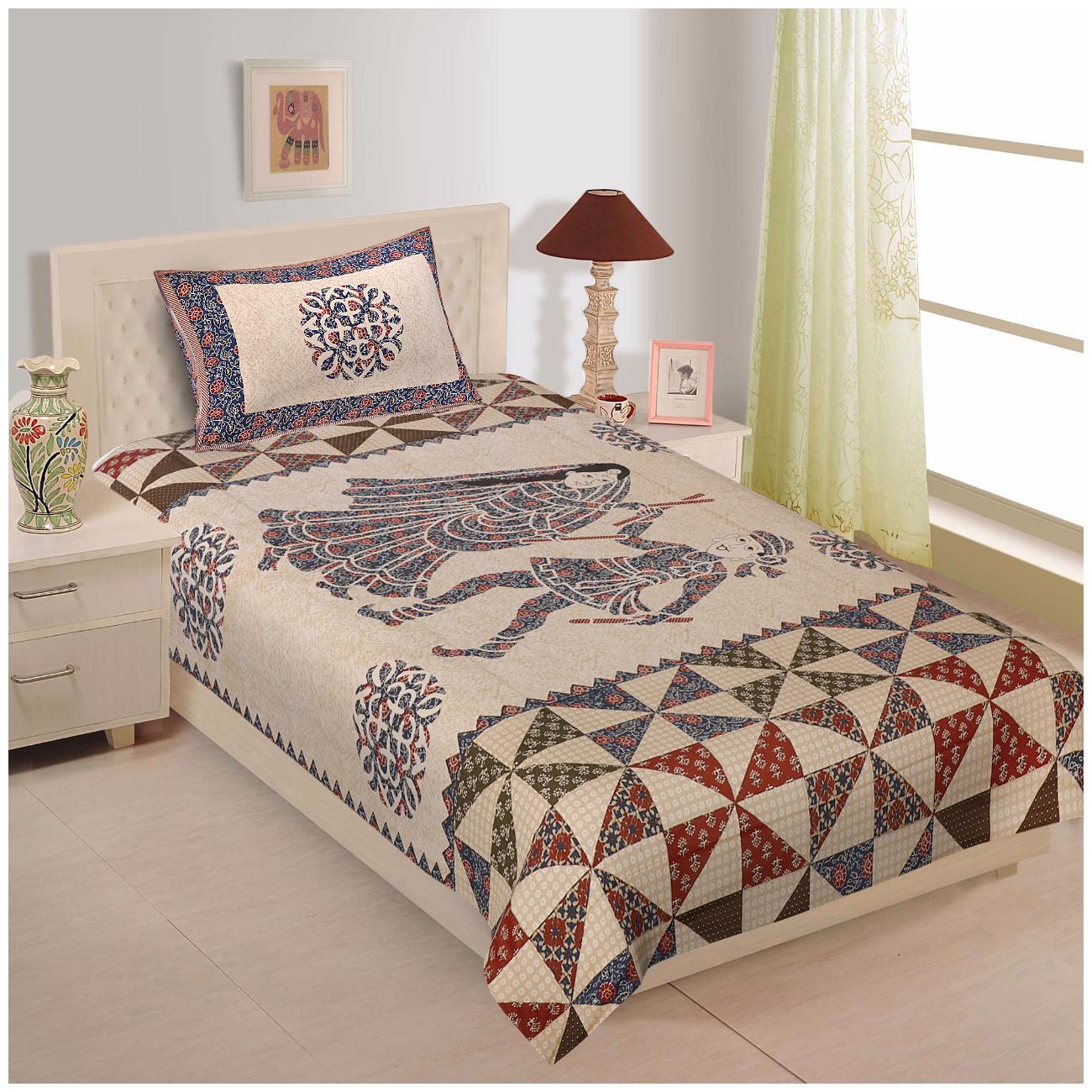 

Byloom Cotton Printed Single Size Bedsheet 220 TC ( 1 Bedsheet With 1 Pillow Covers Beige )