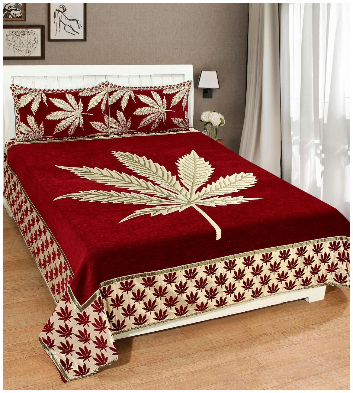 

Byloom Chenille Abstract Double Size Bedsheet 220 TC ( 1 Bedsheet With 2 Pillow Covers Maroon )