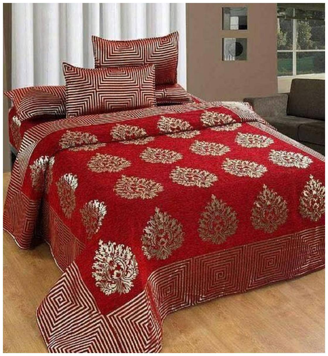 

Byloom Chenille Abstract Double Size Bedsheet 220 TC ( 1 Bedsheet With 2 Pillow Covers Maroon )