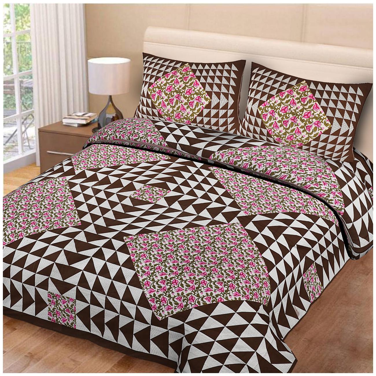 

Byloom Cotton Printed Double Size Bedsheet 220 TC ( 1 Bedsheet With 2 Pillow Covers Brown )