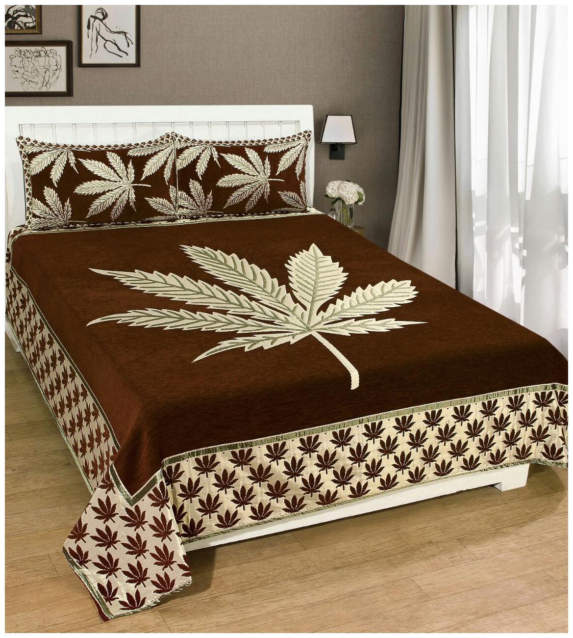 

Byloom Chenille Abstract Double Size Bedsheet 220 TC ( 1 Bedsheet With 2 Pillow Covers Brown )