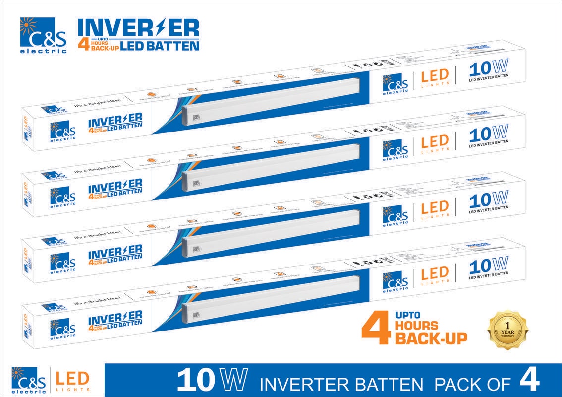 

C S LED INVERTER RECHARGEABLE EMERGENCY Batten Tubelight 2 ft 10W coolwhite With 1 Years Manufacturer Warranty Pack of 4