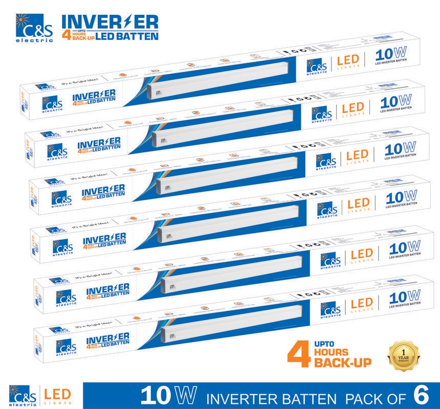 

C S LED INVERTER RECHARGEABLE EMERGENCY Batten Tubelight 2 ft 10W coolwhite With 1 Years Manufacturer Warranty Pack of 6