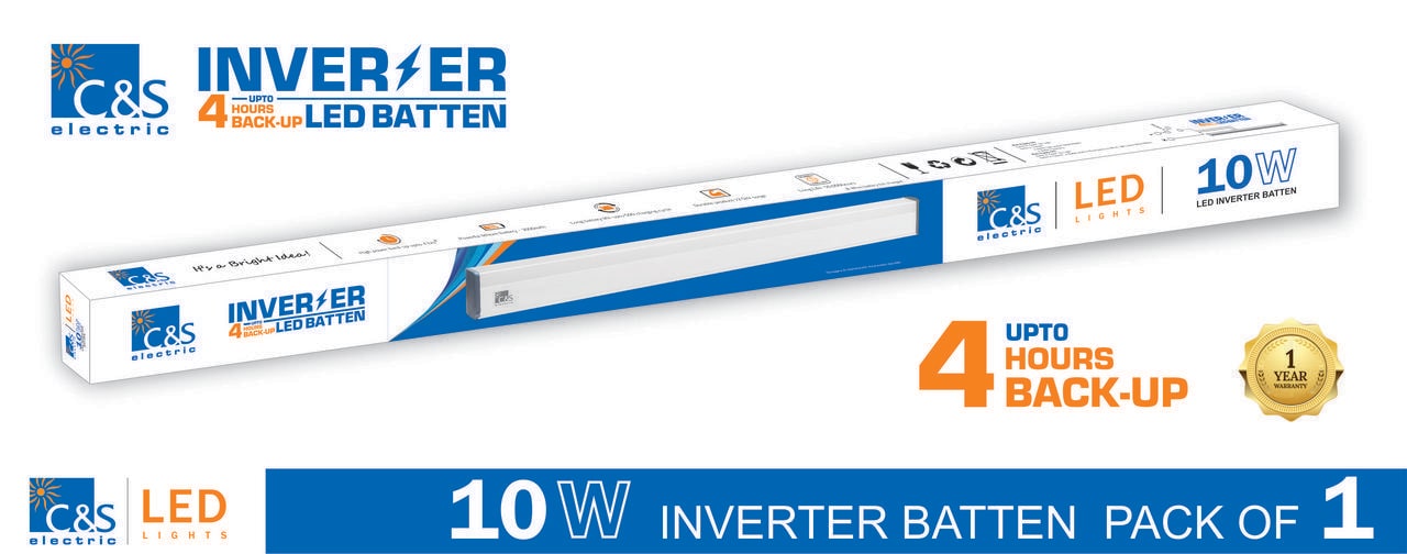 

C S LED INVERTER RECHARGEABLE EMERGENCY Batten Tubelight 2 ft 10W coolwhite With 1 Yrs Manufacturer Warranty Pack of 1