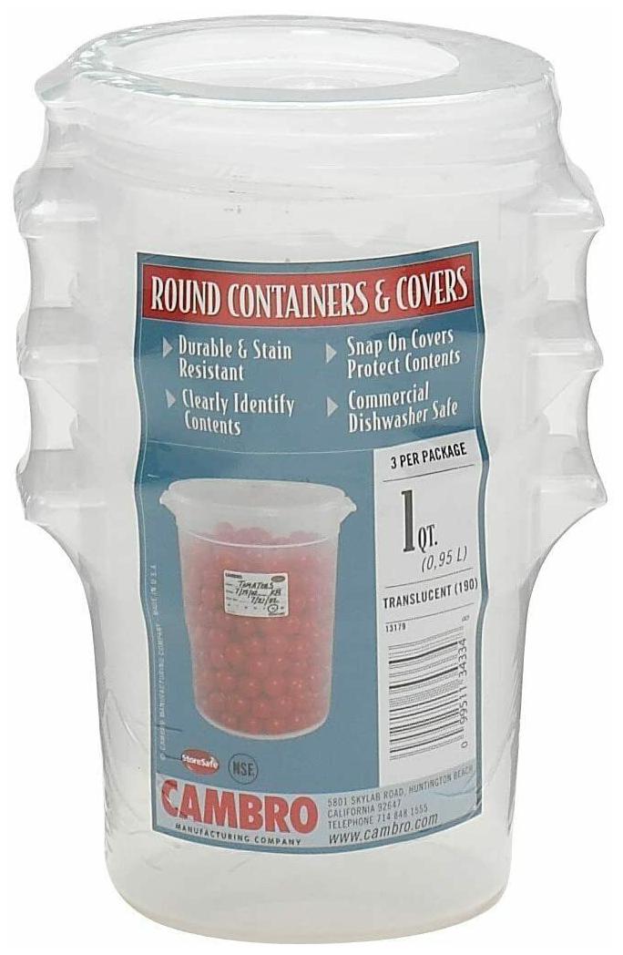 

Cambro RFS1PPSW3190 1-Quart Round Food-Storage Container with Lid Set of 3