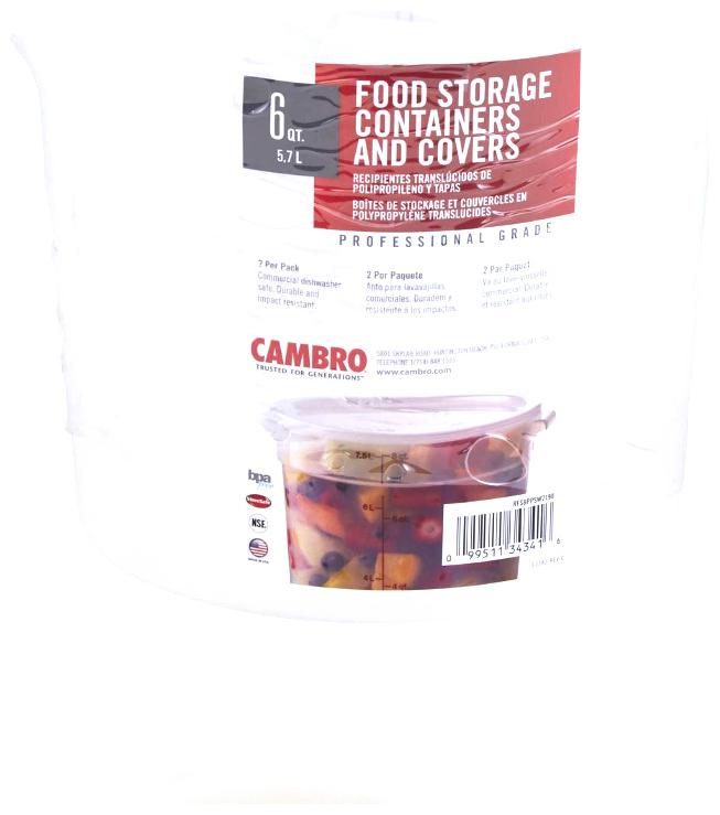 

Cambro RFS6PPSW2190 6-Quart Round Food-Storage Container with Lid Set of 2