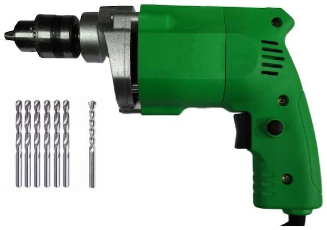POWERFUL 10MM DRILL MACHINE WITH 6HSS METAL BIT + 1PC MASNORY WALL BIT (COLOUR ASSORTED)