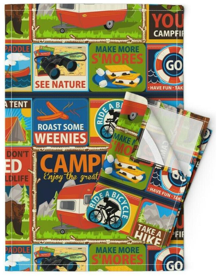 

Camping Patches Summer Vacation Linen Cotton Tea Towels by Roostery Set of 2