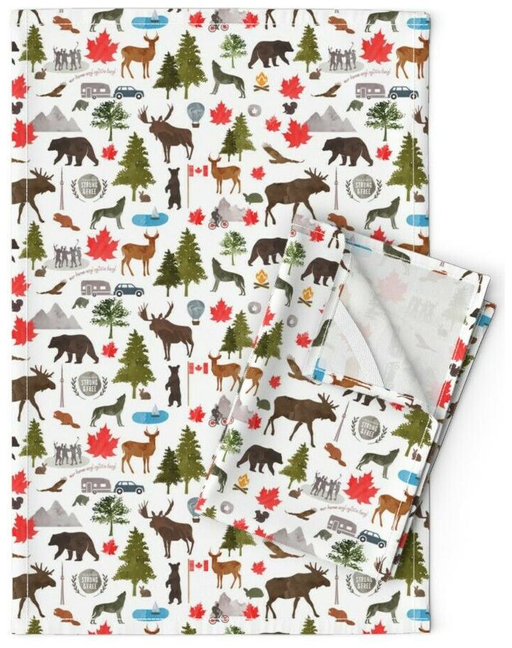 

Canada Canadian Moose Hockey Bear Linen Cotton Tea Towels by Roostery Set of 2