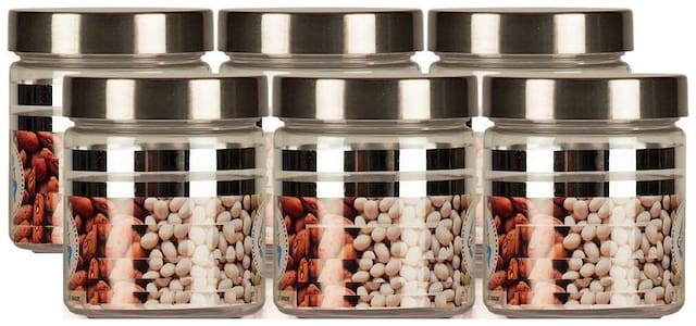 CAPNICKS Plastic Grocery Container Set of 6 ( 200 ml , Silver )