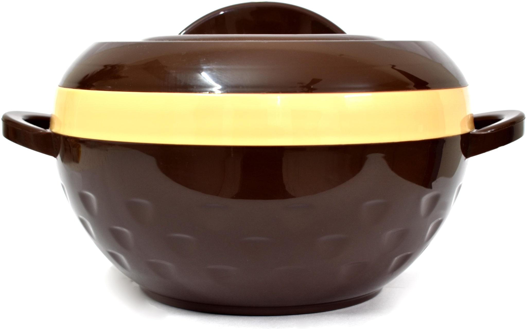 

Capnicks Ruchi Exotice 2400ml Unique Design Casserole 100 BPA Free Stainless Steel for Serving and Storage Chapati Daal Ideli (Brown 1 Pc)